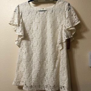 NEW! Cream lace short ruffle sleeve blouse